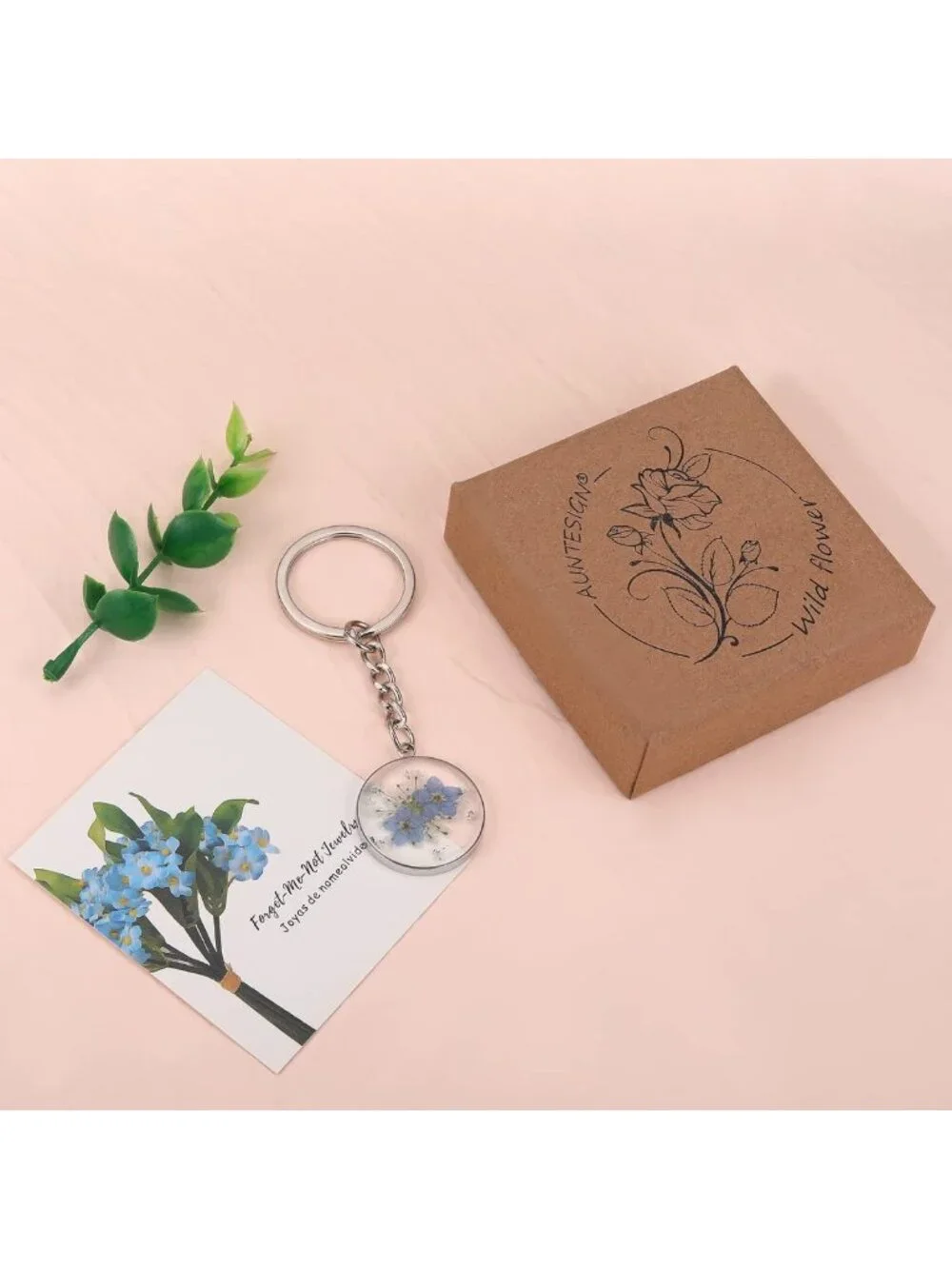 Personalized Pressed Flower Keychain Charm | Unique Forget-Me-Not Gift